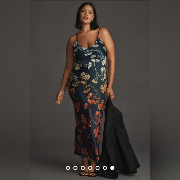 Anthropologie Conditions Apply Elva Slip Midi Dress Deep Teal Floral - Size LP - Picture 1 of 9